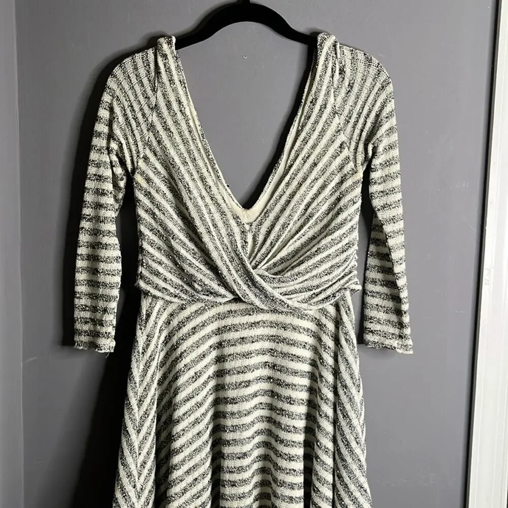Free People Gray and White Striped Wrap Fit & Flare Dress Size XS